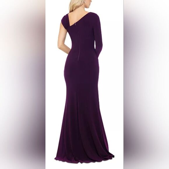 Betsy & Adam Asymmetric Ruched Jersey Gown NWT Size 6 Burgandy - Picture 2 of 6